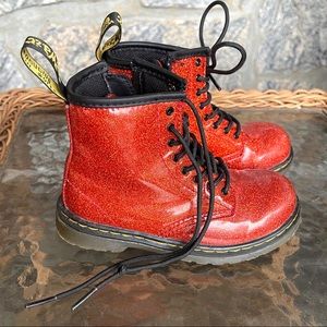 Kids Dr Martens in red glitter